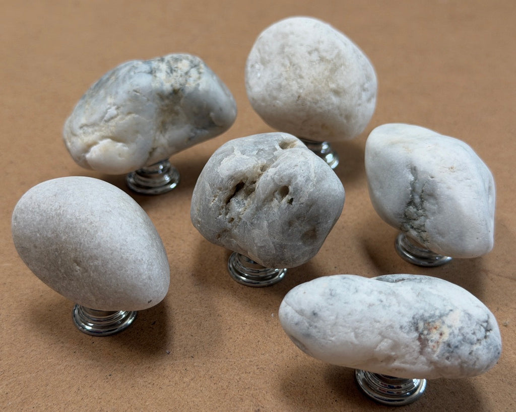 White Stone Knobs — Set of 6