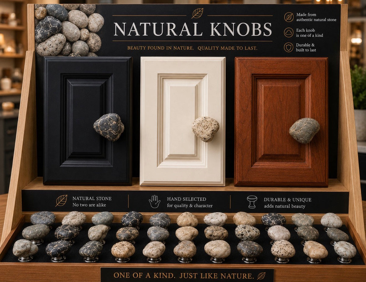 Earth Brown Stone Knobs — Set of 6