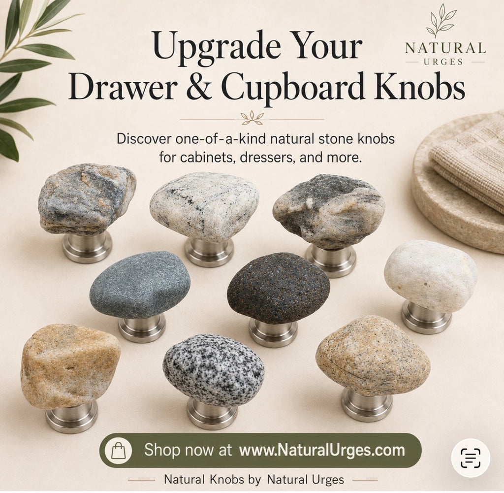 Earth Brown Stone Knobs — Set of 6