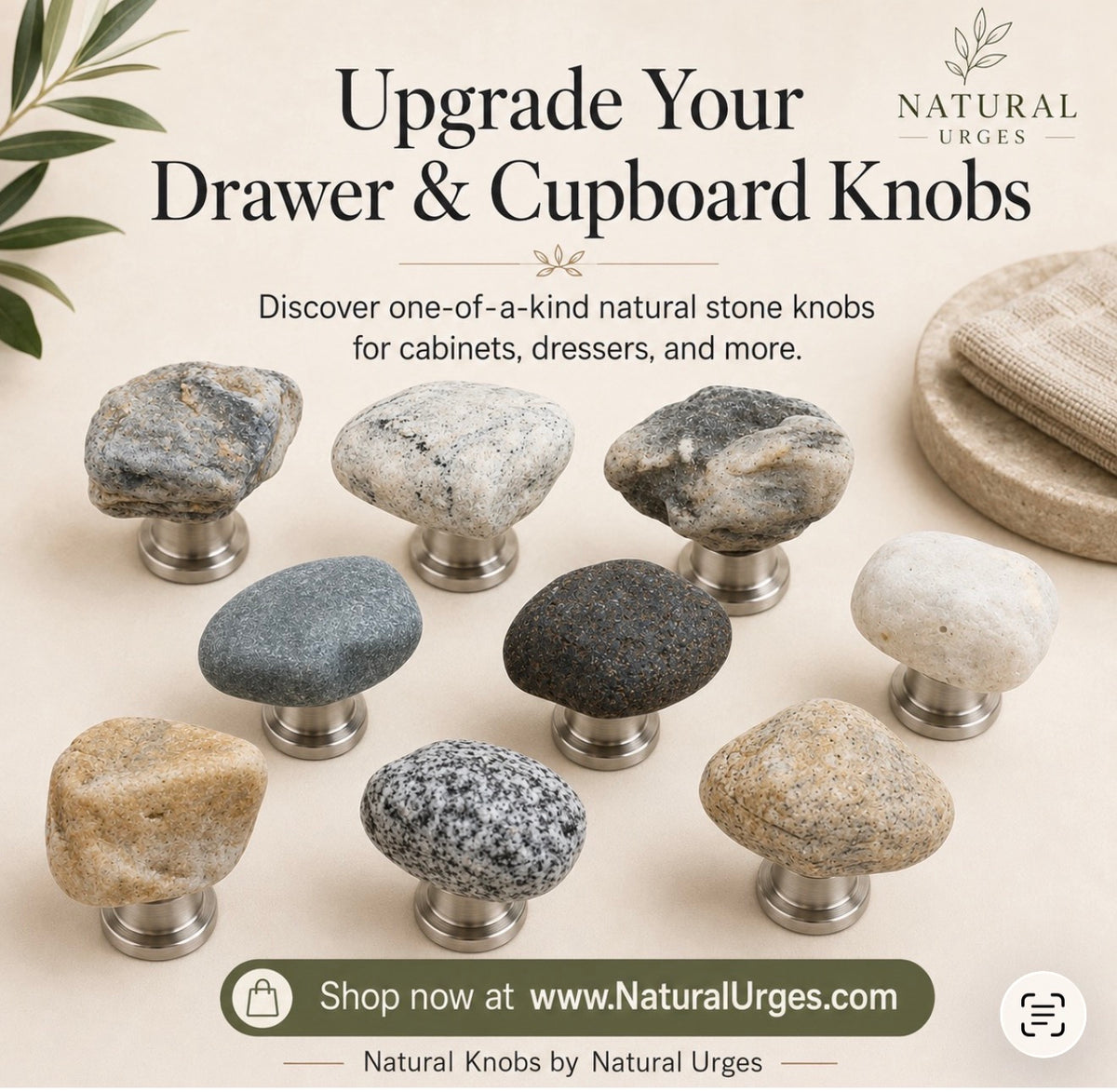 Coastal Grey Stone Knobs — Set of 6