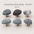 Coastal Grey Stone Knobs — Set of 6