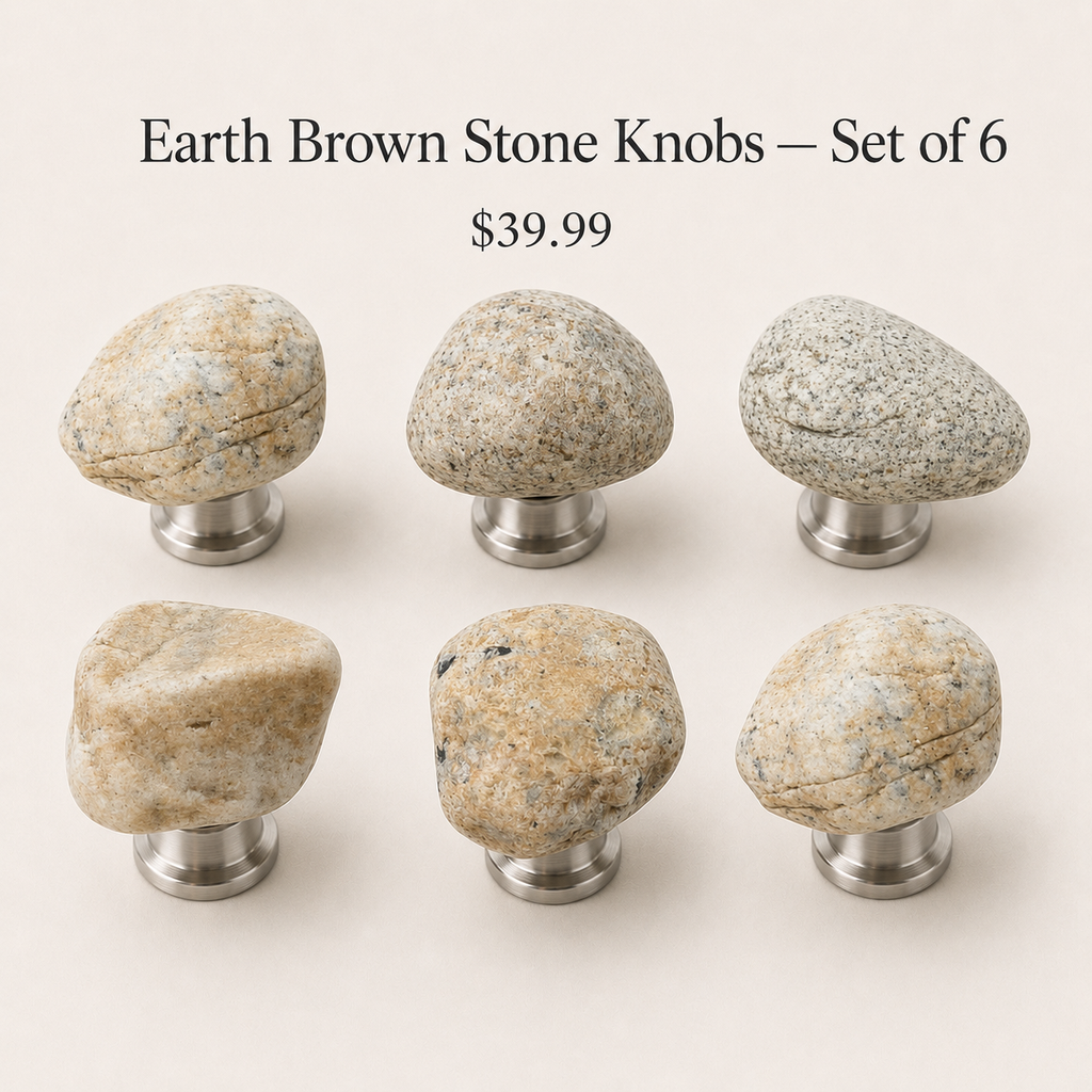 Earth Brown Stone Knobs — Set of 6