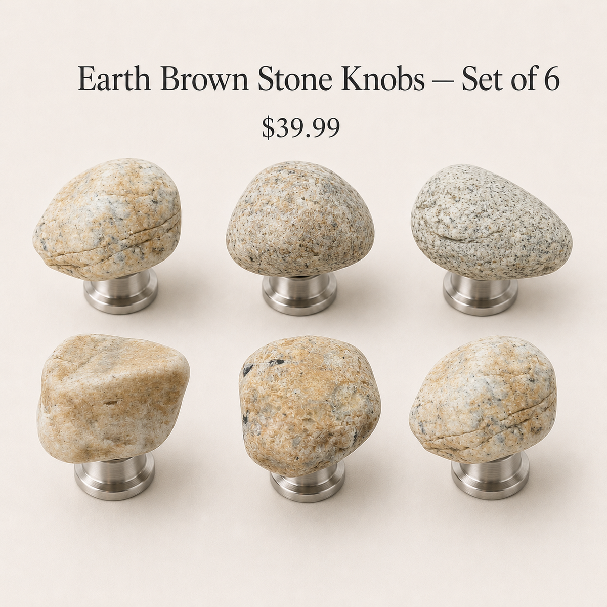 Earth Brown Stone Knobs — Set of 6