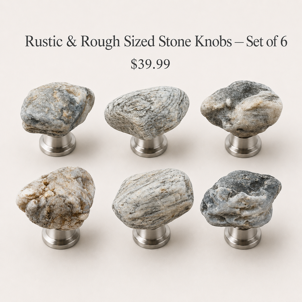 Rustic & Rough Sized Stone Knobs — Set of 6