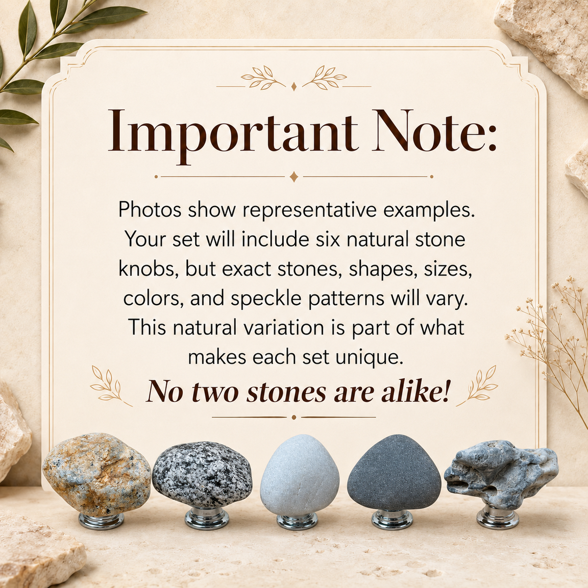 Earth Brown Stone Knobs — Set of 6