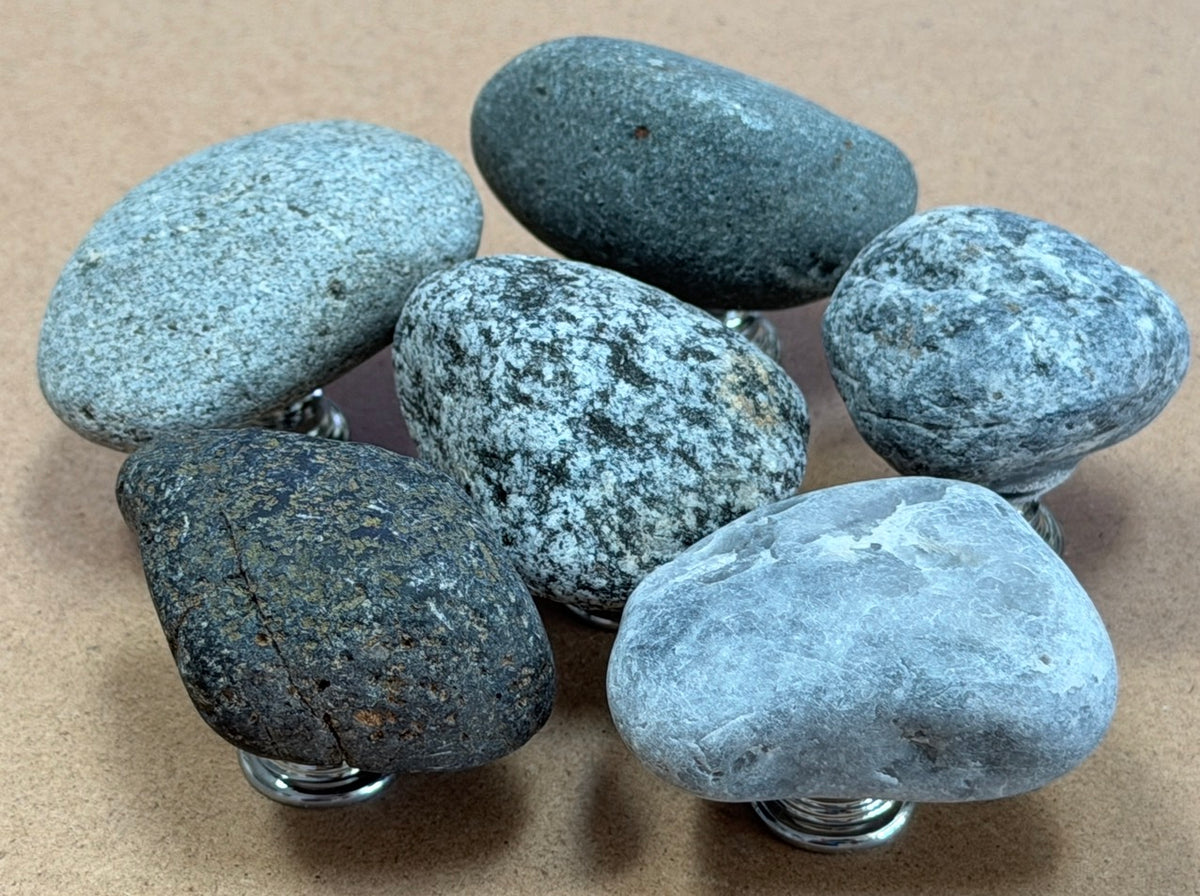 Coastal Grey Stone Knobs — Set of 6